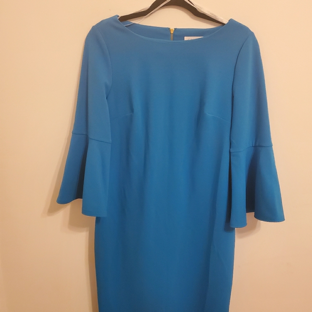 Calvin Klein Bell Sleeve Dress - Blue - Size 10
